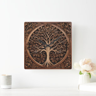 Australische Freuden: Waratah Wood Print, Quadratische Wanduhr