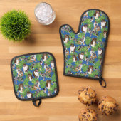 Australische Hirten Aussies und tropische Blätter Ofenhandschuh & Topflappen-Set (Oben Unten)