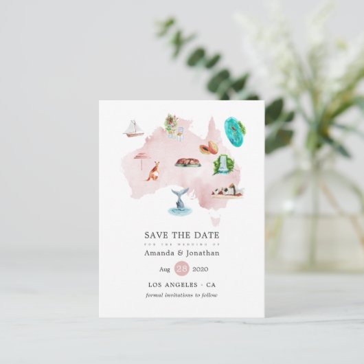 Australische Hochzeit in Urlaubsort Save the Date Ankündigungspostkarte (Stehend Vorderseite)