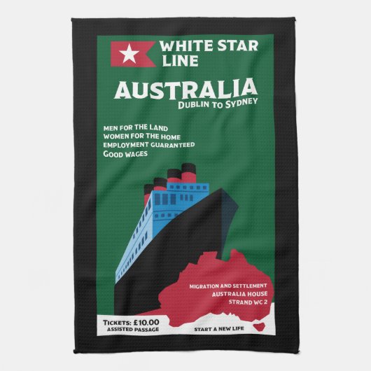 Australische Immigration Vintag Art Geschirrtuch (Vertikal)