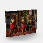 Australische Kelpie am Feuerplatz Weihnachten Fotoblock (Links)