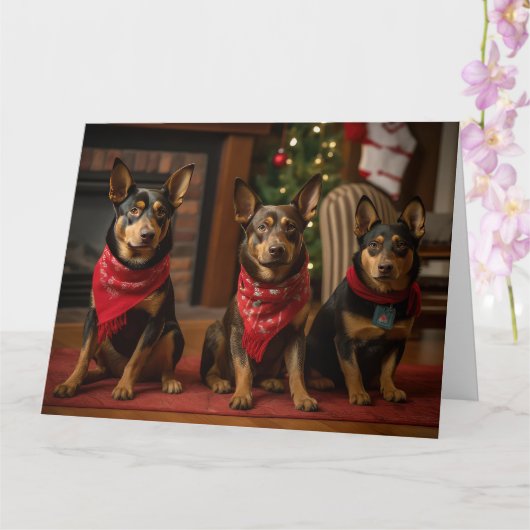 Australische Kelpie am Feuerplatz Weihnachten Karte (Orchidee)