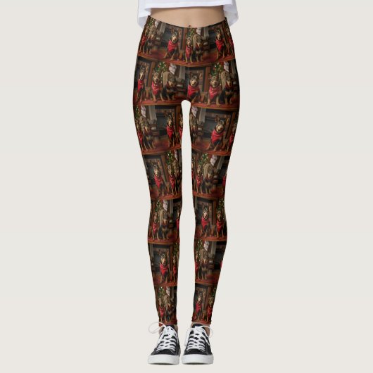 Australische Kelpie am Feuerplatz Weihnachten Leggings (Vorderseite)