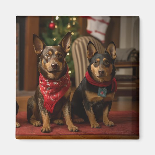 Australische Kelpie am Feuerplatz Weihnachten Magnet (Vorne)