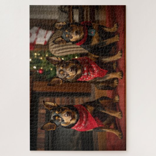Australische Kelpie am Feuerplatz Weihnachten Puzzle (Vertikal)