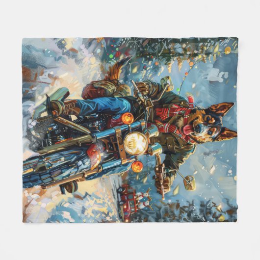 Australische Kelpie Dog Riding Motorrad Weihnachte Fleecedecke (Vorderseite (Horizontal))