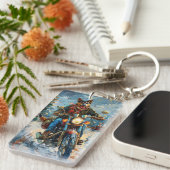 Australische Kelpie Dog Riding Motorrad Weihnachte Schlüsselanhänger (Vorderseite rechts)