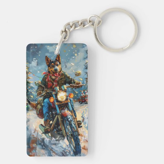 Australische Kelpie Dog Riding Motorrad Weihnachte Schlüsselanhänger (Rückseite)
