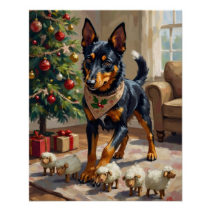 Australische Kelpie-Herden-Weihnachtskunst Poster