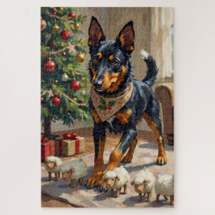 Australische Kelpie-Herden-Weihnachtskunst Puzzle