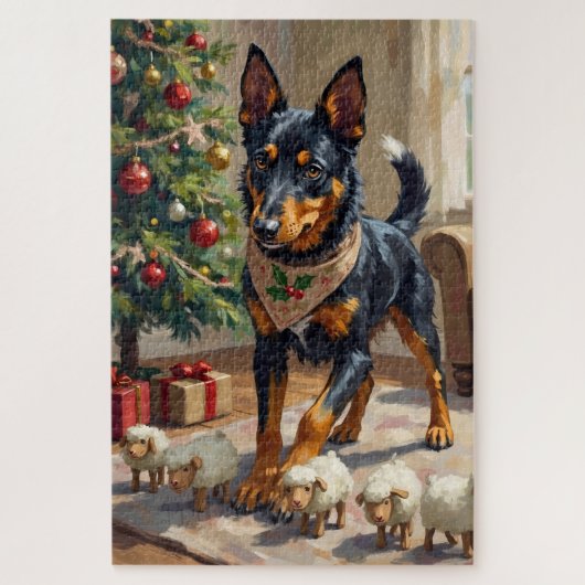 Australische Kelpie-Herden-Weihnachtskunst Puzzle (Vertikal)