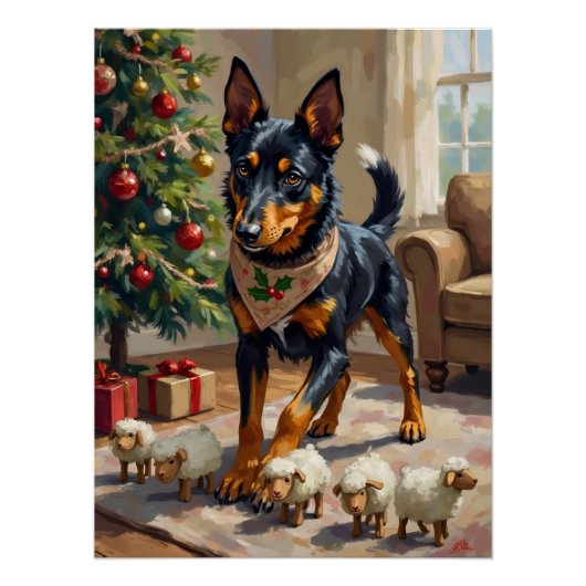 Australische Kelpie-Herding-Weihnachtskunst Poster (Vorderseite)