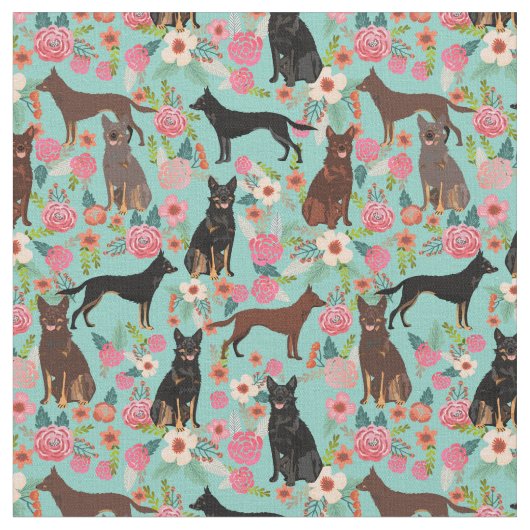 Australische Kelpie-Hunde Vintage Blumenminze Stoff (Nahaufnahme)
