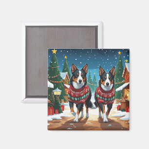 Australische Kelpie-Hunde Weihnachten Schnee Feier Magnet