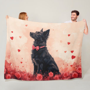 Australische Kelpie mit Rose - Valentinstag Fleecedecke