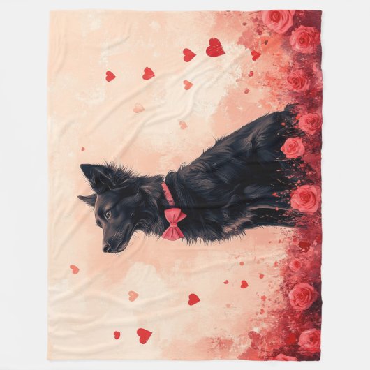 Australische Kelpie mit Rose - Valentinstag Fleecedecke (Vorderseite)
