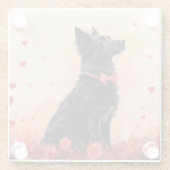 Australische Kelpie mit Rose - Valentinstag Glasuntersetzer (Rückseite)