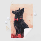 Australische Kelpie mit Rose - Valentinstag Golfhandtuch (Insitu)