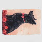 Australische Kelpie mit Rose - Valentinstag Golfhandtuch (Horizontal)