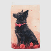 Australische Kelpie mit Rose - Valentinstag Golfhandtuch (Vorderseite)