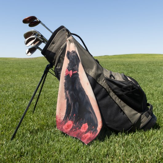 Australische Kelpie mit Rose - Valentinstag Golfhandtuch (Gras)