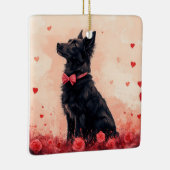 Australische Kelpie mit Rose - Valentinstag Keramikornament (Rechts)