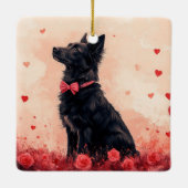 Australische Kelpie mit Rose - Valentinstag Keramikornament (Rückseite)
