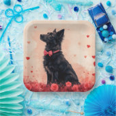 Australische Kelpie mit Rose - Valentinstag Pappteller (Party)
