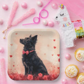Australische Kelpie mit Rose - Valentinstag Pappteller (Party)