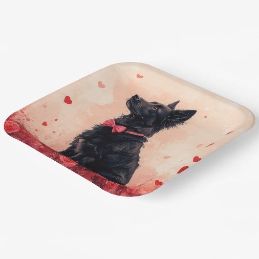 Australische Kelpie mit Rose - Valentinstag Pappteller (Gewinkelt)