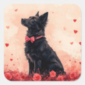 Australische Kelpie mit Rose - Valentinstag Quadratischer Aufkleber (Vorderseite)