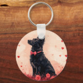 Australische Kelpie mit Rose - Valentinstag Schlüsselanhänger (Vorderseite)