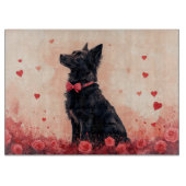 Australische Kelpie mit Rose - Valentinstag Schneidebrett (Vorderseite)