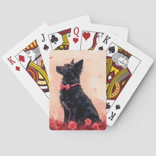 Australische Kelpie mit Rose - Valentinstag Spielkarten (Rückseite)