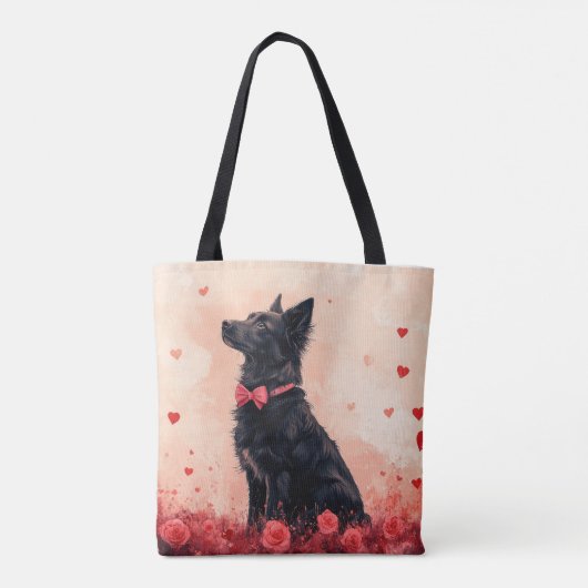 Australische Kelpie mit Rose - Valentinstag Tasche (Rückseite)