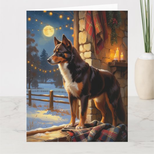 Australische Kelpie mit Weihnachtsbeleuchtung Urla Karte (Vorderseite)