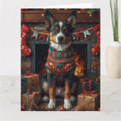 Australische Kelpie mit Weihnachtsgeschenken Feuer Karte (Vorderseite)