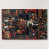 Australische Kelpie mit Weihnachtsgeschenken Feuer Puzzle (Horizontal)