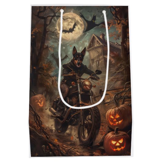 Australische Kelpie Riding Motorrad Halloween Mittlere Geschenktüte (Rückseite)