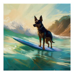 Australische Kelpie-Strand-Surfing-Malerei Poster