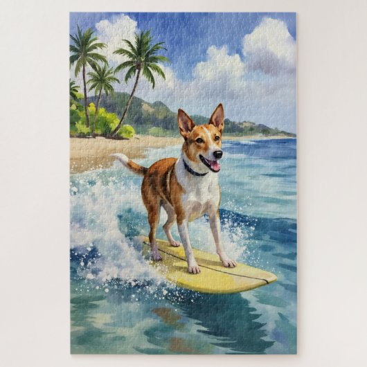 Australische Kelpie-Surfszene am Strand Puzzle (Vertikal)