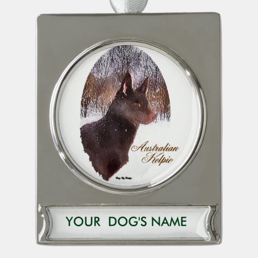 Australische Kelpie Weihnachten Personalisiert Banner-Ornament Silber (Vorderseite)