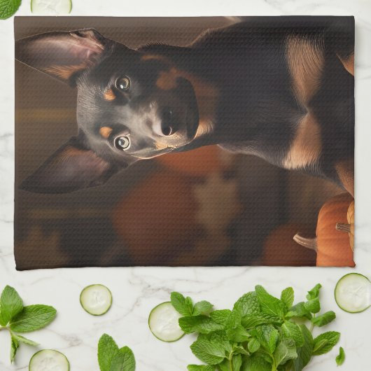 Australische Kelpie Welpe Autumn Delight Pumpkin Geschirrtuch (Gefaltet)