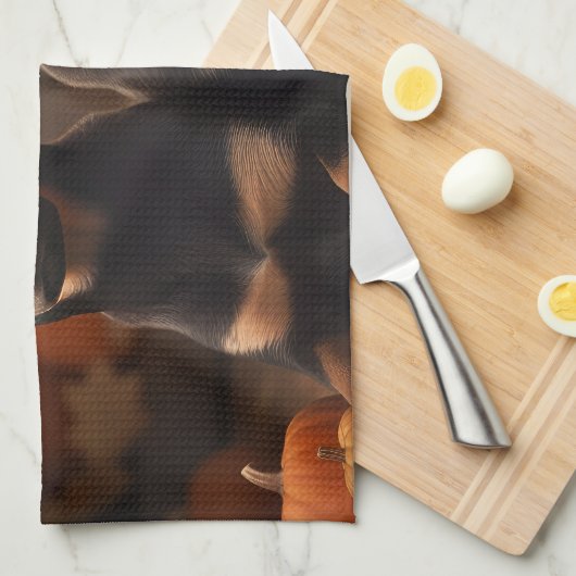 Australische Kelpie Welpe Autumn Delight Pumpkin Geschirrtuch (Viertel Falte)