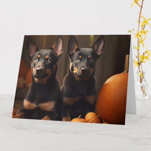 Australische Kelpie Welpe Autumn Delight Pumpkin Karte (Gelbe Blume)