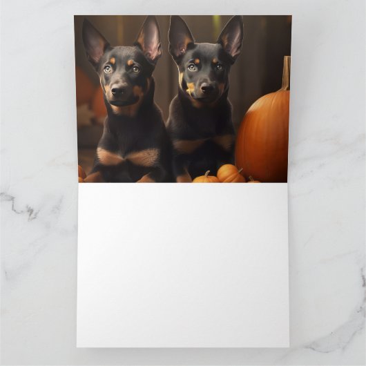 Australische Kelpie Welpe Autumn Delight Pumpkin Karte (Innenseite)