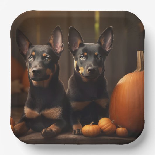 Australische Kelpie Welpe Autumn Delight Pumpkin Pappteller (Vorderseite)