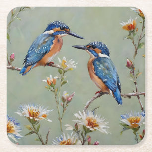 Australische Kingfisher Birds and Blume Oil Paint, Rechteckiger Pappuntersetzer