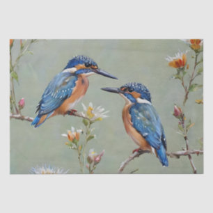 Australische Kingfisher Birds and Blume Oil Paint, Seidenpapier
