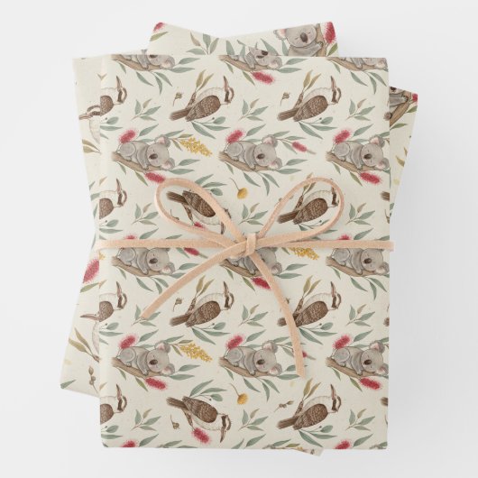 Australische Koalas, Kookaburras und einheimische  Geschenkpapier Set (Beispiel)